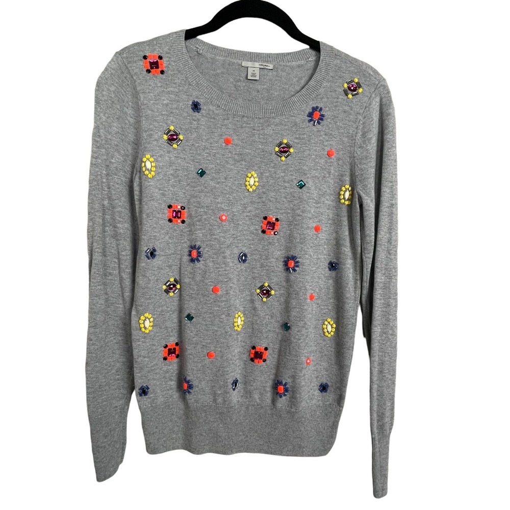 Halogen Gray Pullover Sweater Embellished Long Sleeve Size XS‎
